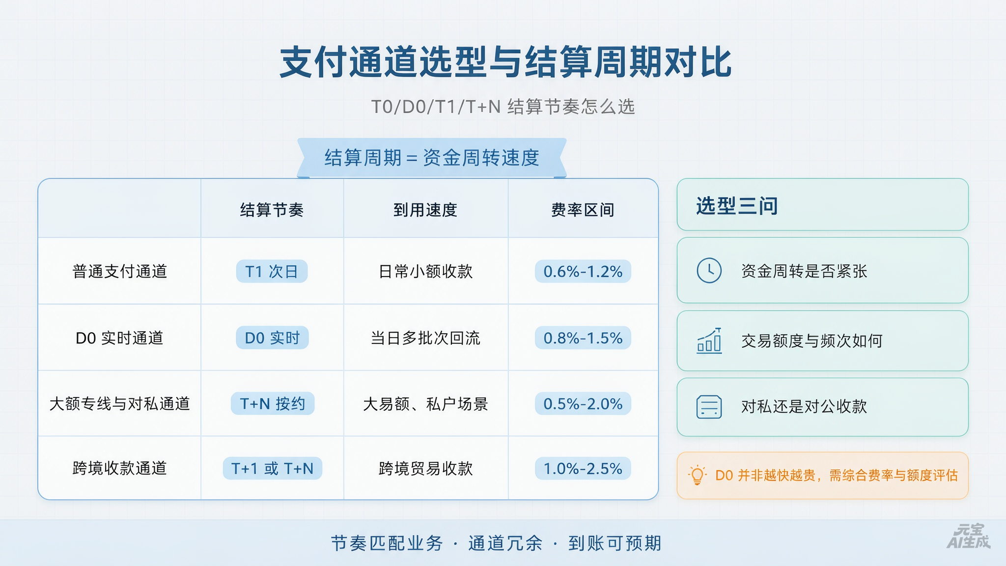 图1:支付通道选型与结算周期对比示意——四类节奏适用参考