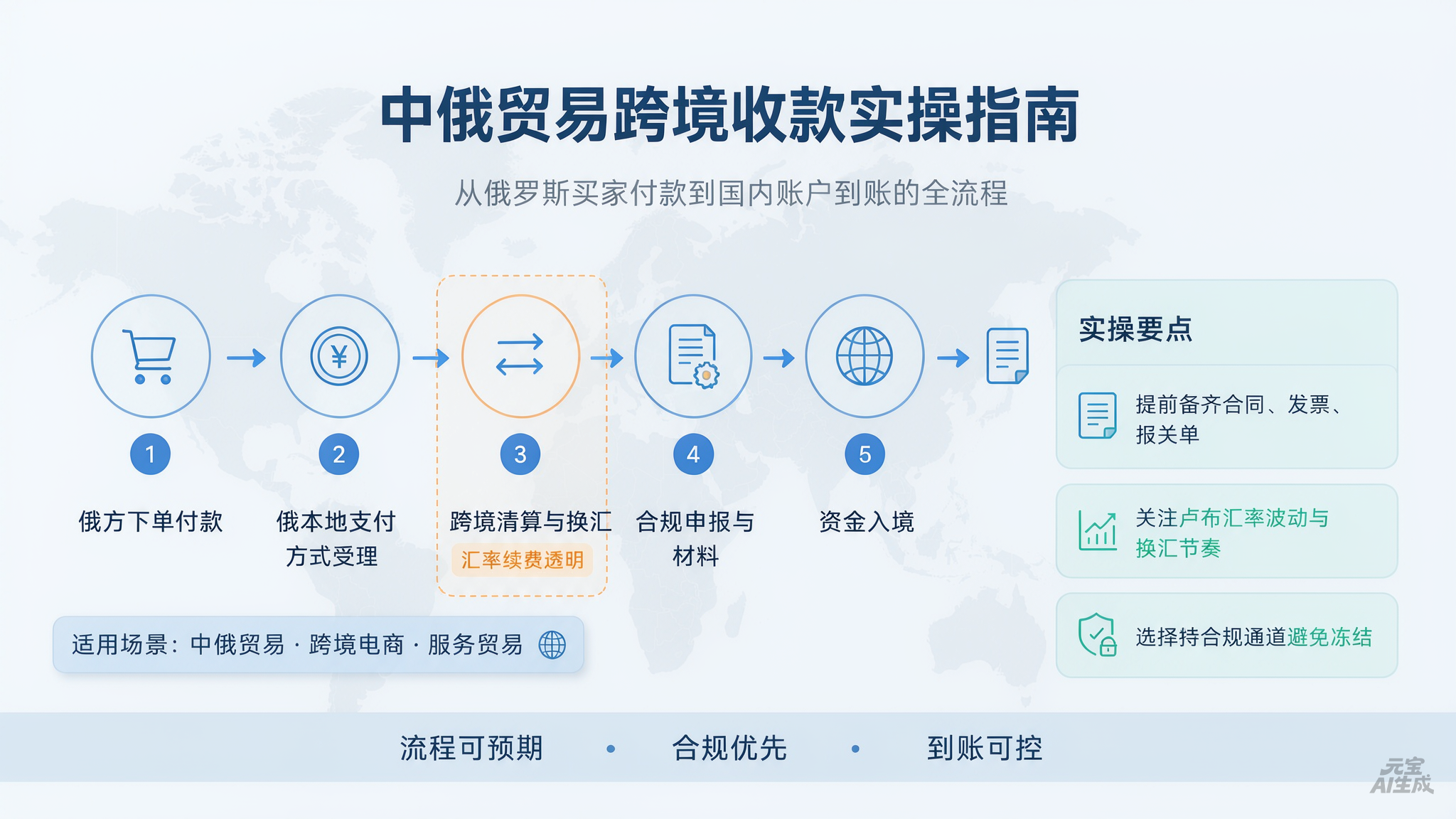 图1：中俄贸易跨境收款实操流程——从俄方付款到国内到账